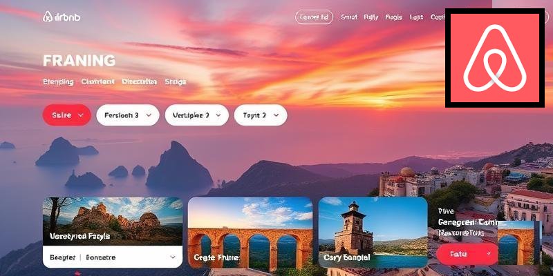 Traveler planning a trip with a laptop showing travel destinations and AI-powered recommendations