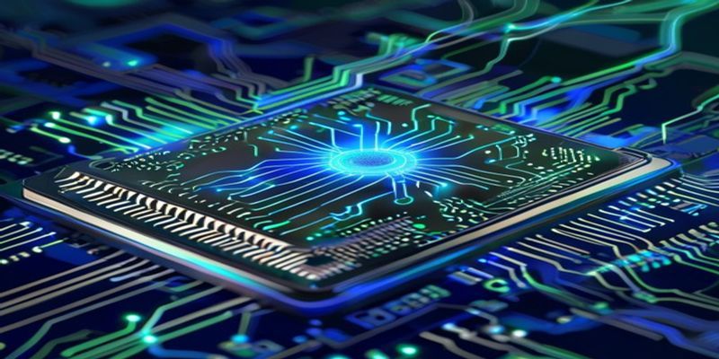 Custom silicon wafer with Google and Broadcom logos and neural network overlay