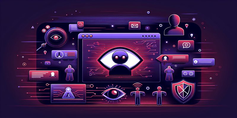 Dark cybersecurity visualization showing browser extension icons connected to data streams flowing from AI chatbot interfaces