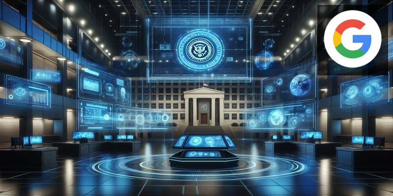 Military command center with digital AI interface screens showing Google Gemini integration