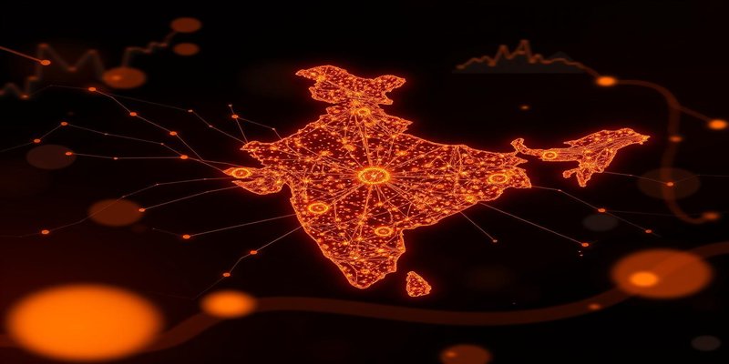 Digital map of India illuminated with AI neural network patterns and data visualization overlays showing enterprise technology adoption