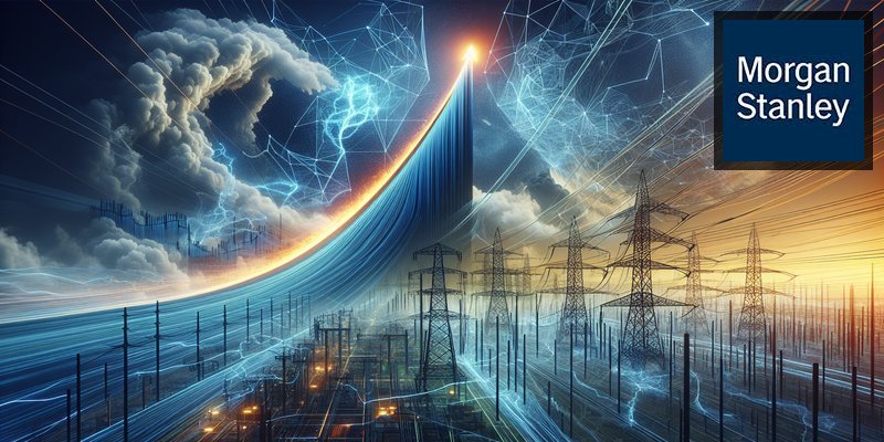 Dramatic visualization of exponential AI growth curve with energy grid infrastructure
