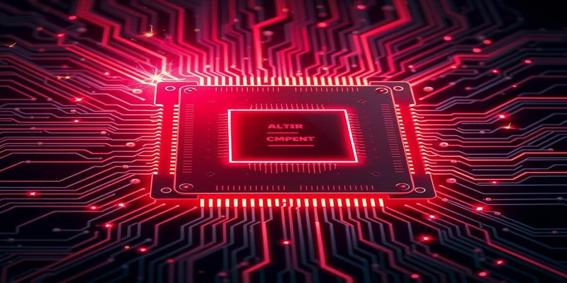 Futuristic semiconductor chip with Tesla branding and glowing circuits, representing the AI5 custom silicon tape-out milestone