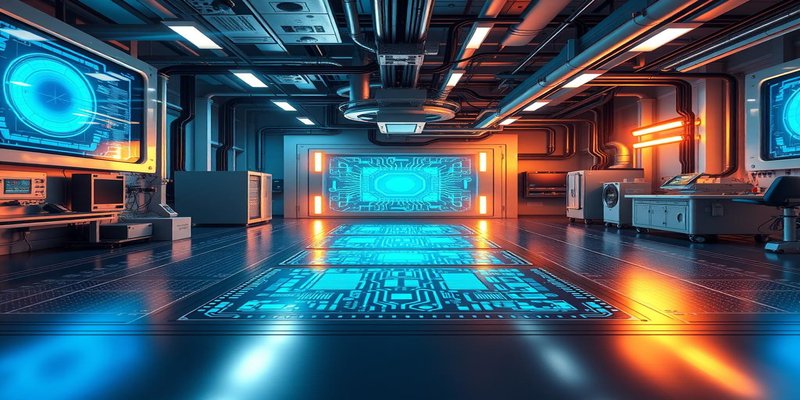 TSMC semiconductor fabrication facility with glowing silicon wafer and circuit board patterns