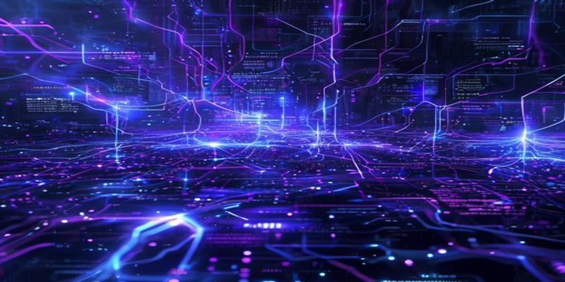 Futuristic AI interface with neural network visualization representing xAI Grok 4.3 model capabilities