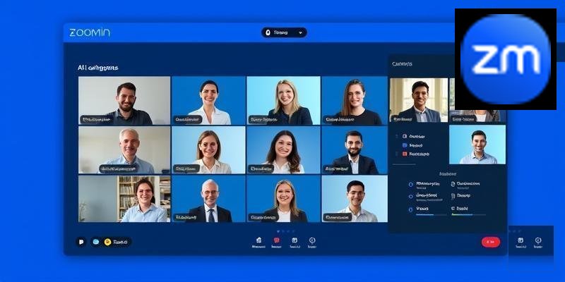 Video conference screen showing AI-powered meeting interface with smart summarization features